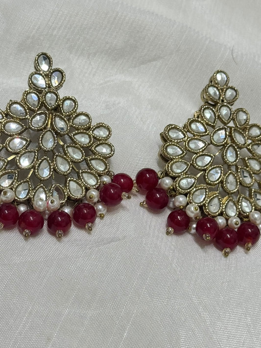 Red Beads & Pearl Stone Statement Earrings | The Jewels Merchant
