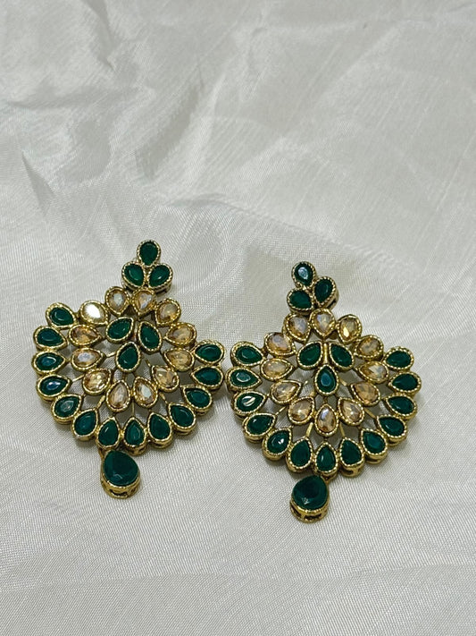 Green & Champagne Stone Statement Earrings |The Jewels Merchant