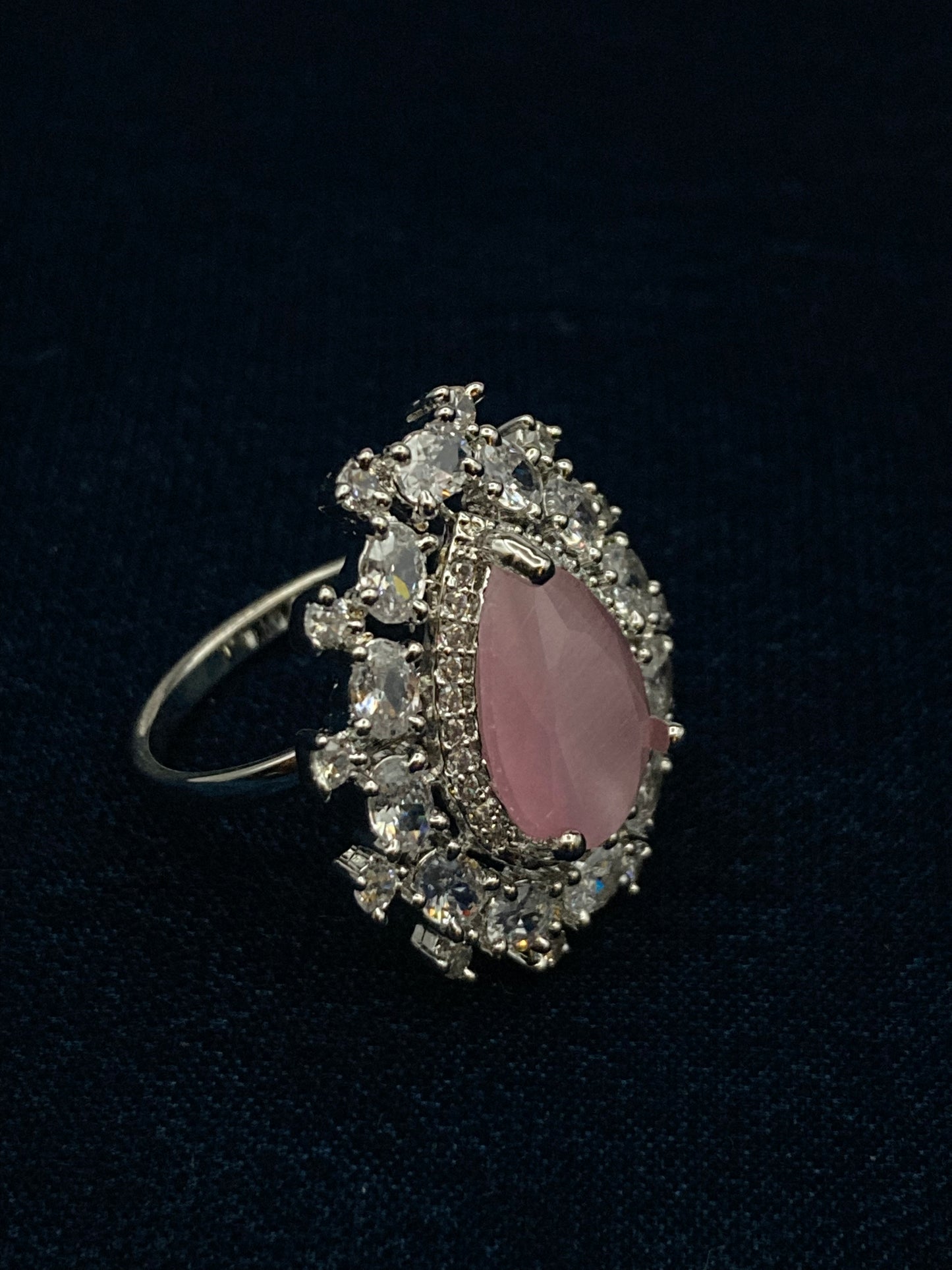 Deep Rhodium Plated Zircon Studded Adjustable Ring