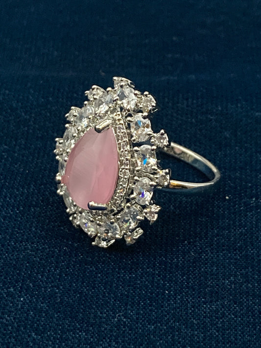 Deep Rhodium Plated Zircon Studded Adjustable Ring