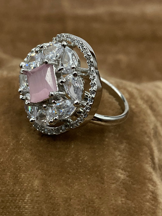 Premium Quality Deep Rhodium Plated Zircon Studded Ring