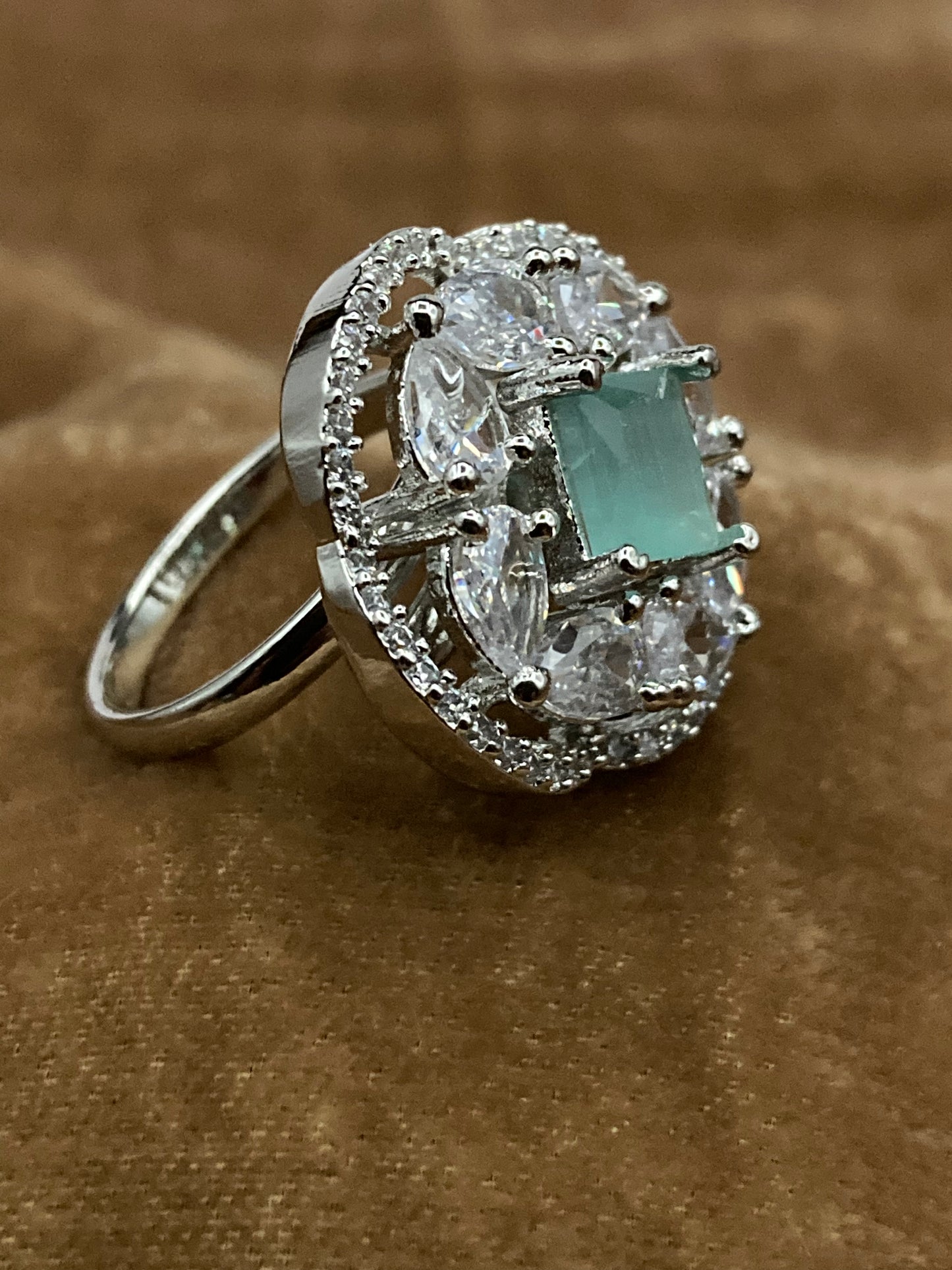 Premium Quality Deep Rhodium Plated Zircon Studded Ring