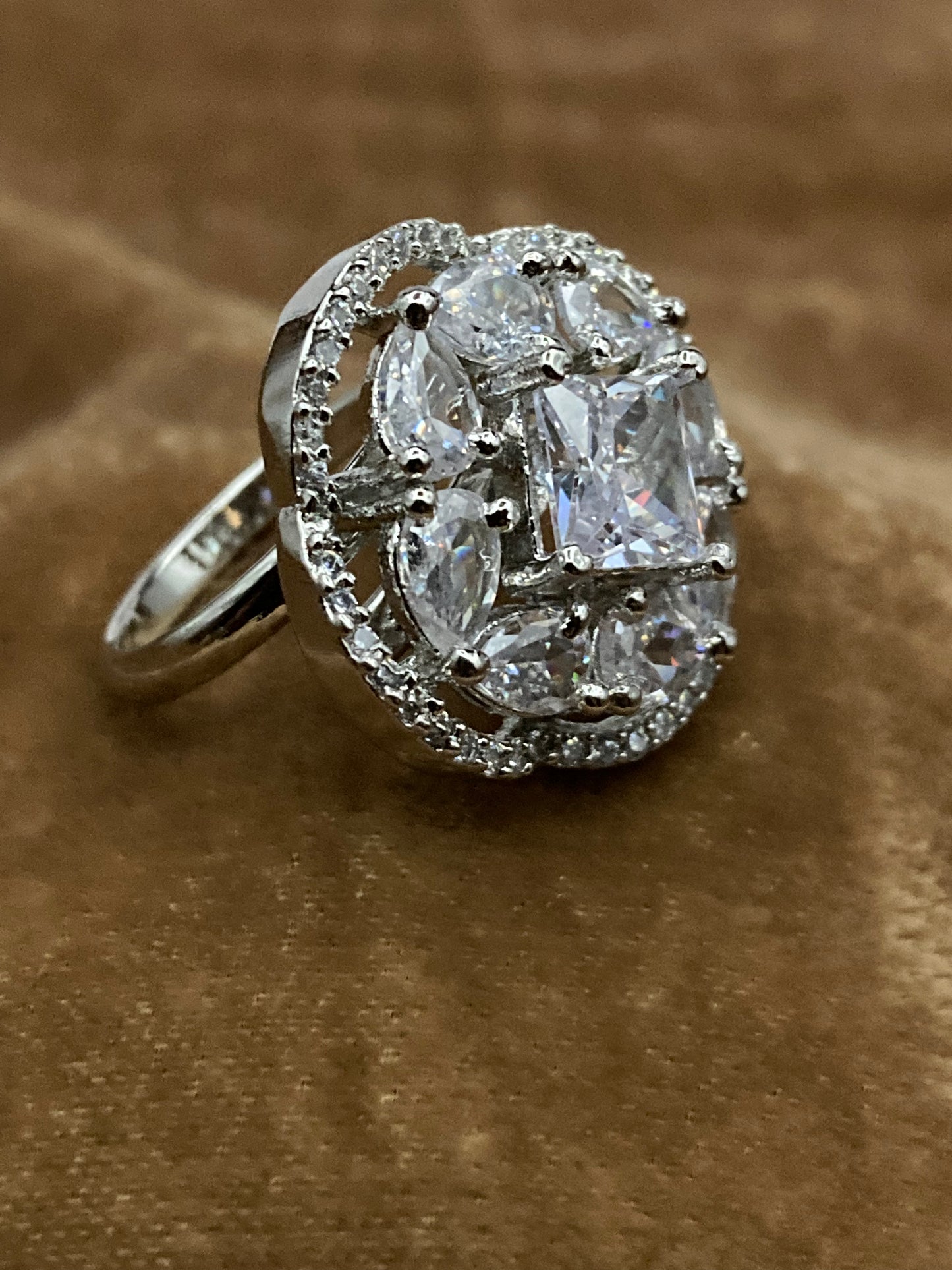 Premium Quality Deep Rhodium Plated Zircon Studded Ring