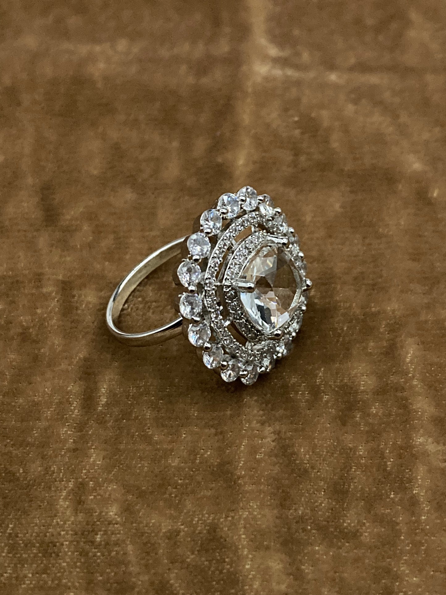 Premium Quality Deep Rhodium Plated Zircon Studded Ring