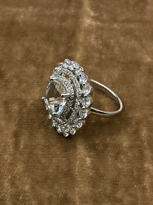 Premium Quality Deep Rhodium Plated Zircon Studded Ring