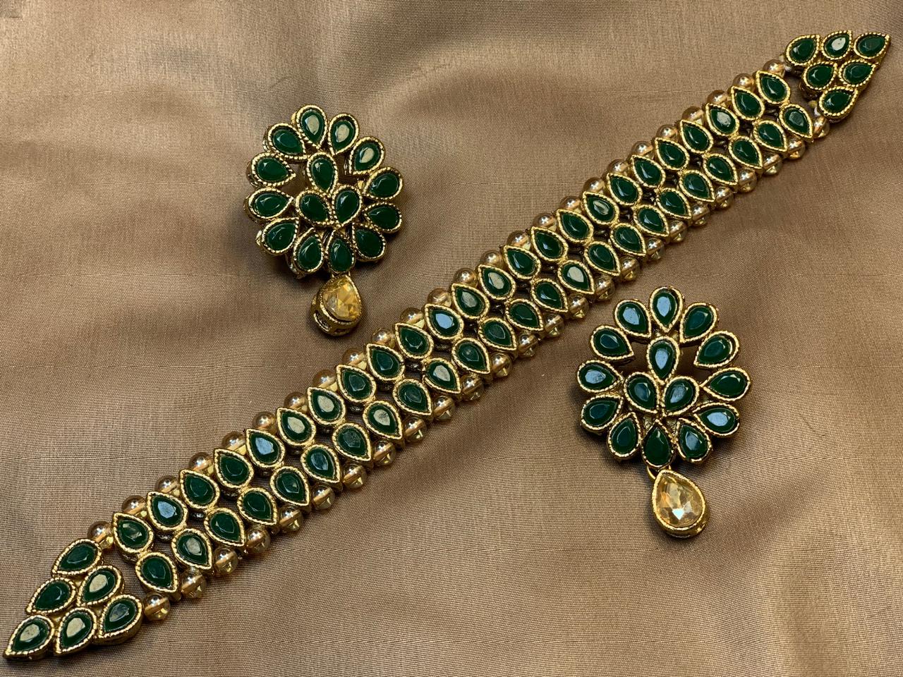 Premium Quality Golden Based Kundan And Colour Stone Studded Choker Set