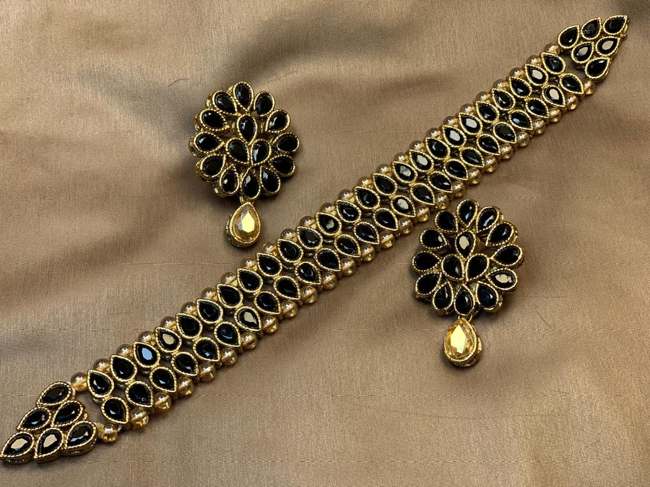 Premium Quality Golden Based Kundan And Colour Stone Studded Choker Set