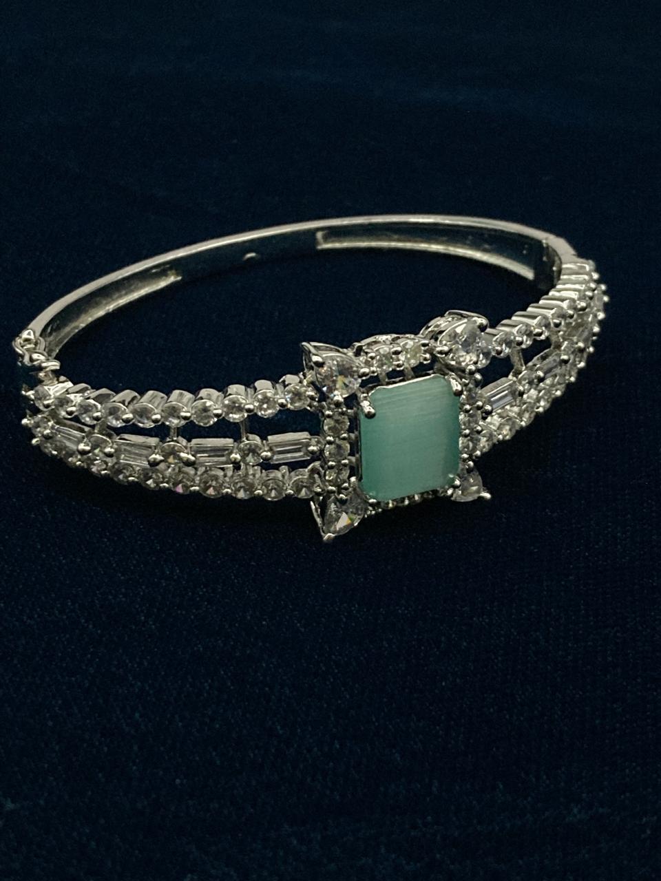 Premium Quality Rhodium Plated Zircon Studded Cuff Bracelet