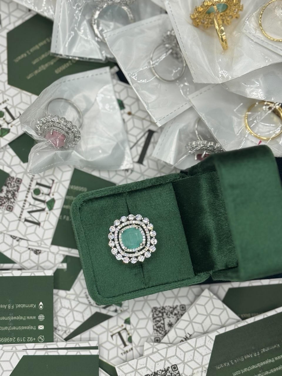 Deep Rhodium Plated Zircons Studded Ring