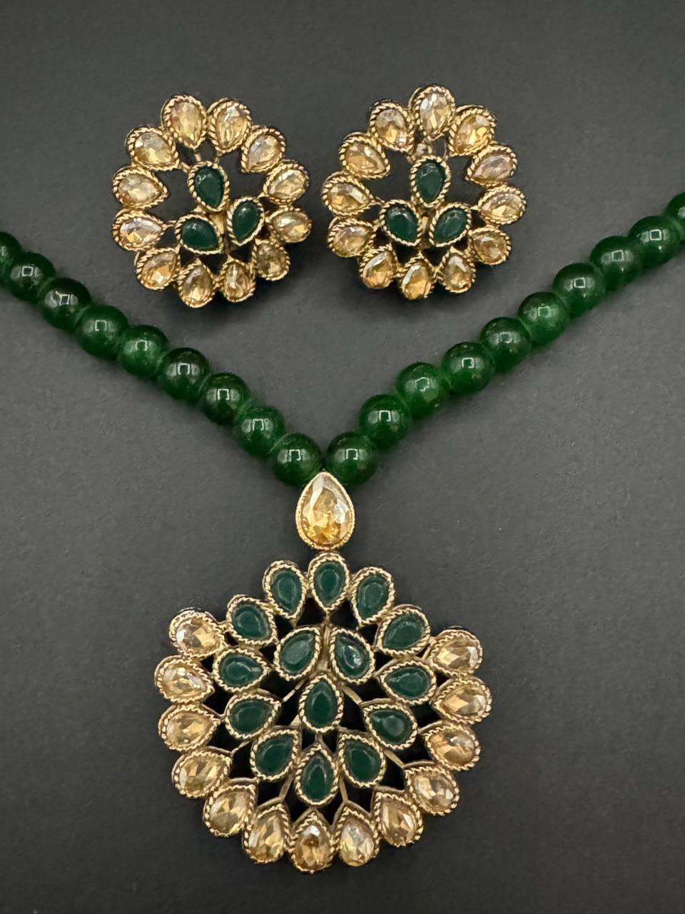Premium Semi Precious Stone Studded Pearl Mala Set with Elegant Pearls for Weddings & Festive Wear
