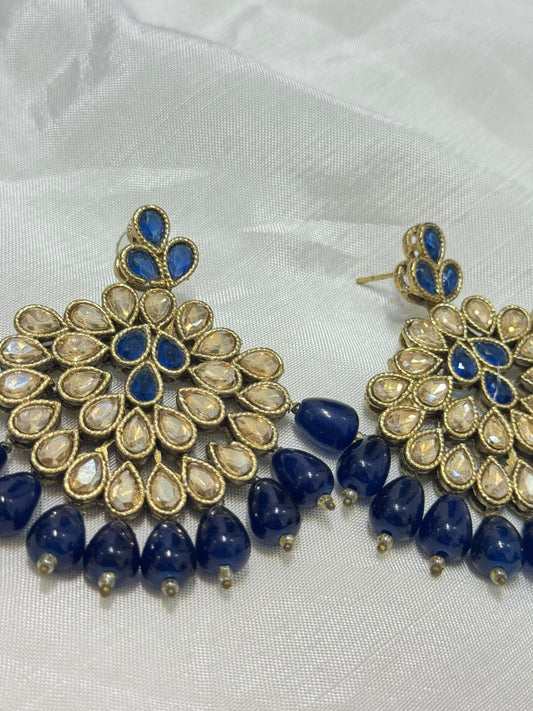 Blue & Champagne Stone Statement Earrings | The Jewels Merchant