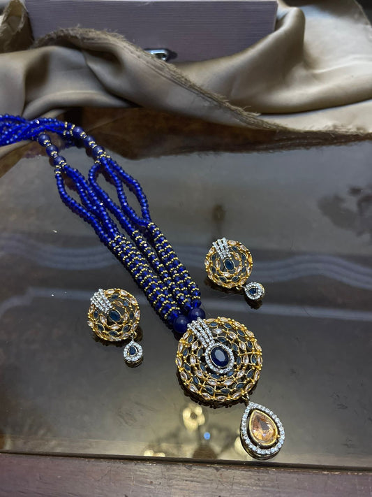 Premium Quality Golden and Rhodium Plated Zircons Studded Hand Beaded Fancy Mala Set