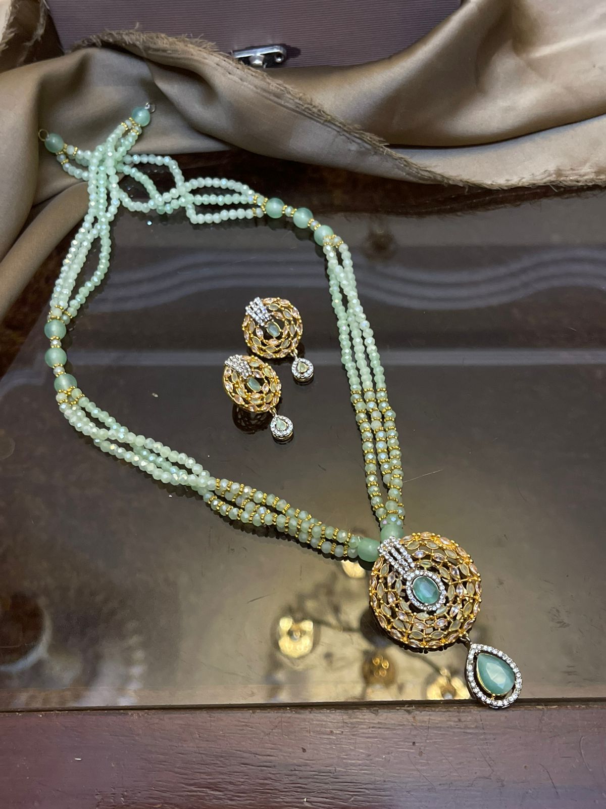 Premium Quality Golden And Rhodium Plated Zircons Studded Hand Beaded Fancy Mala Set