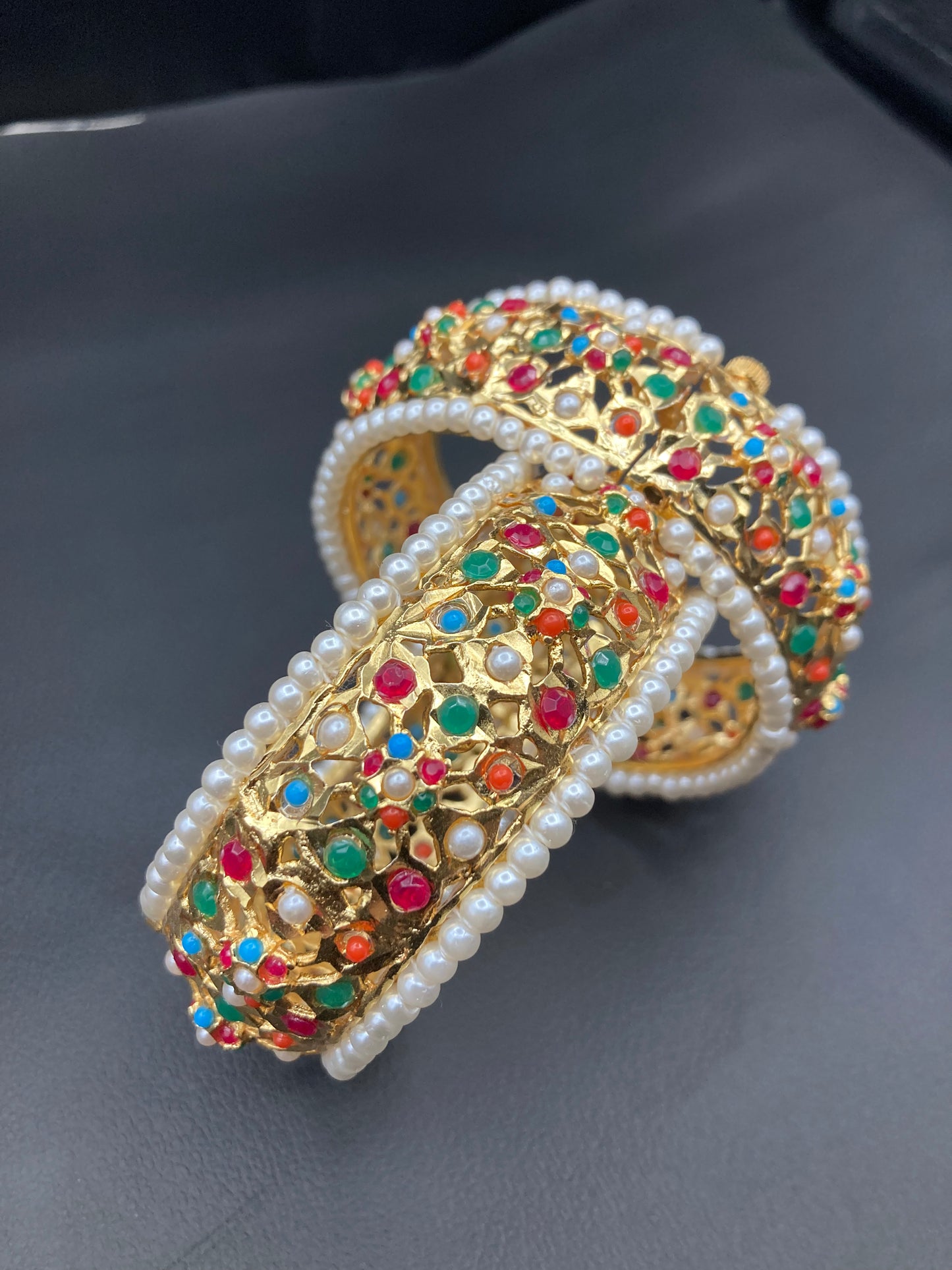 Gold Plated Hyderabadi Nauratan  Colour Stones Openable Bangle