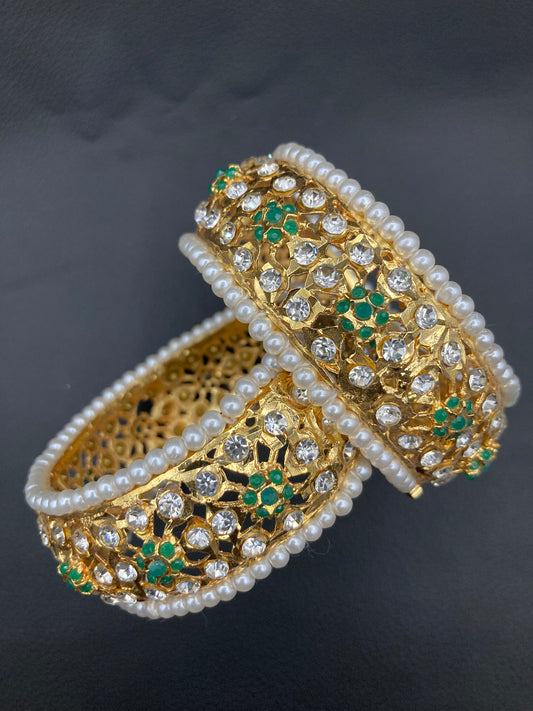 Gold Plated Hyderabadi Nauratan  Colour Stones Openable Bangle