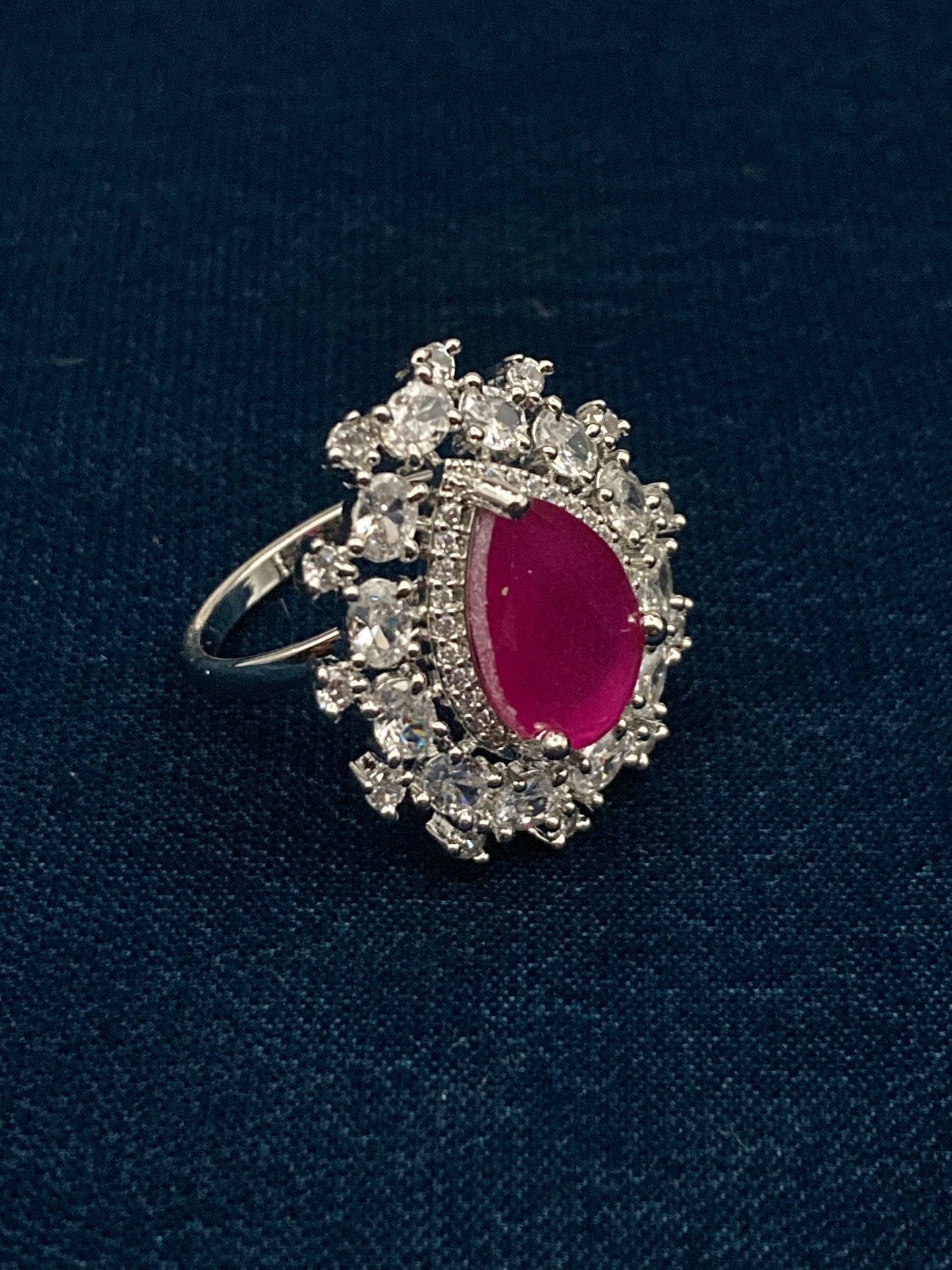 Deep Rhodium Plated Zircon Studded Adjustable Ring