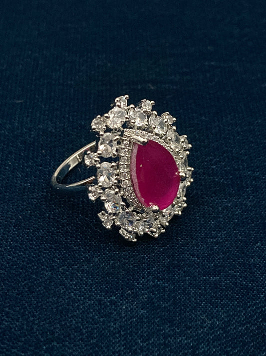Deep Rhodium Plated Zircon Studded Adjustable Ring