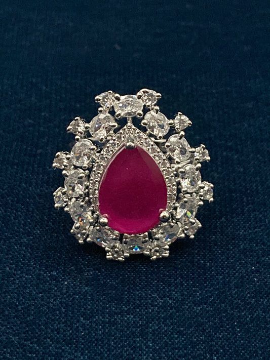 Deep Rhodium Plated Zircon Studded Adjustable Ring