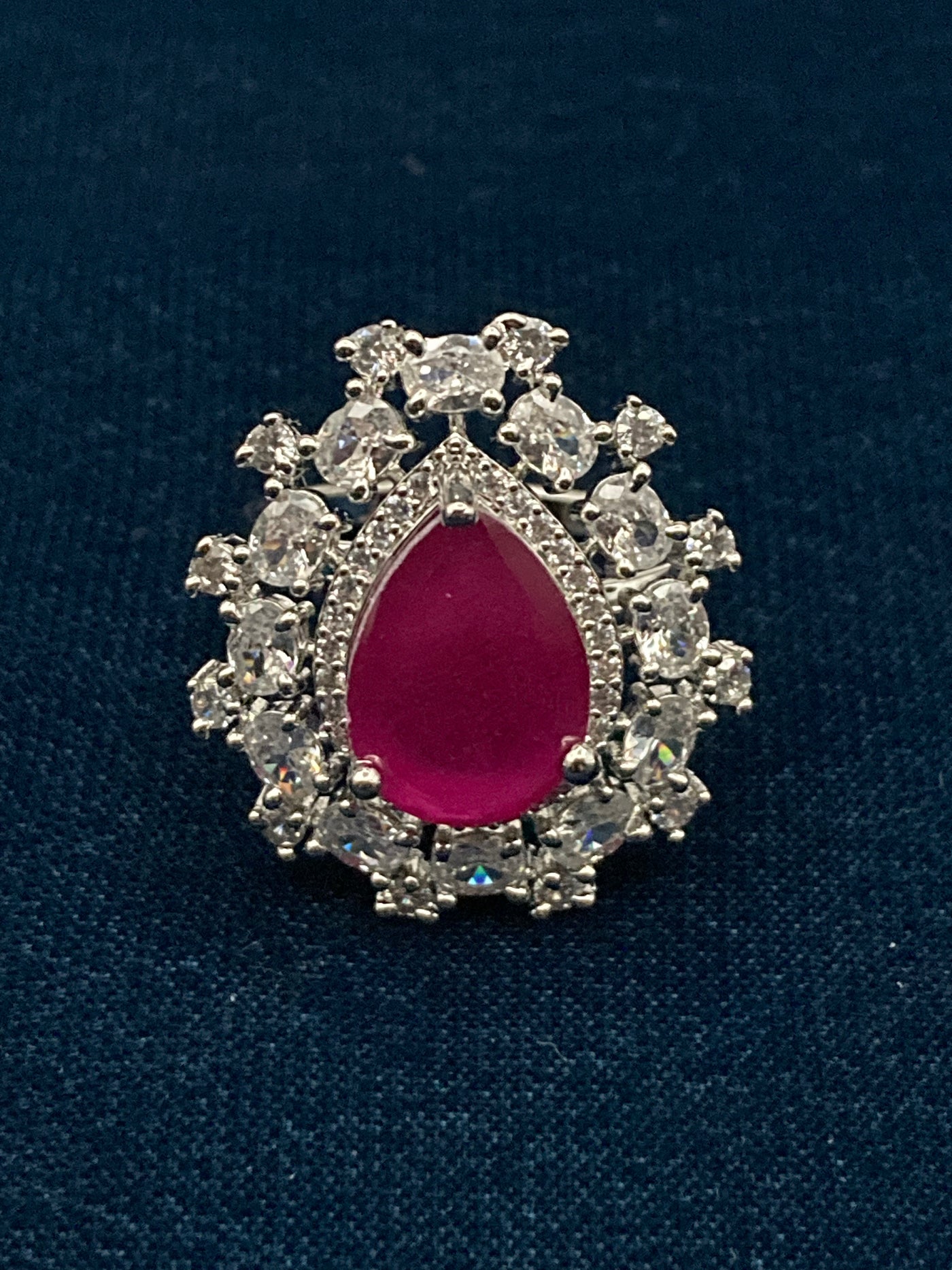 Deep Rhodium Plated Zircon Studded Adjustable Ring