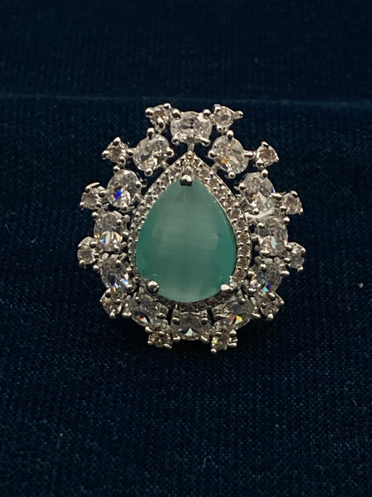 Deep Rhodium Plated Zircon Studded Adjustable Ring