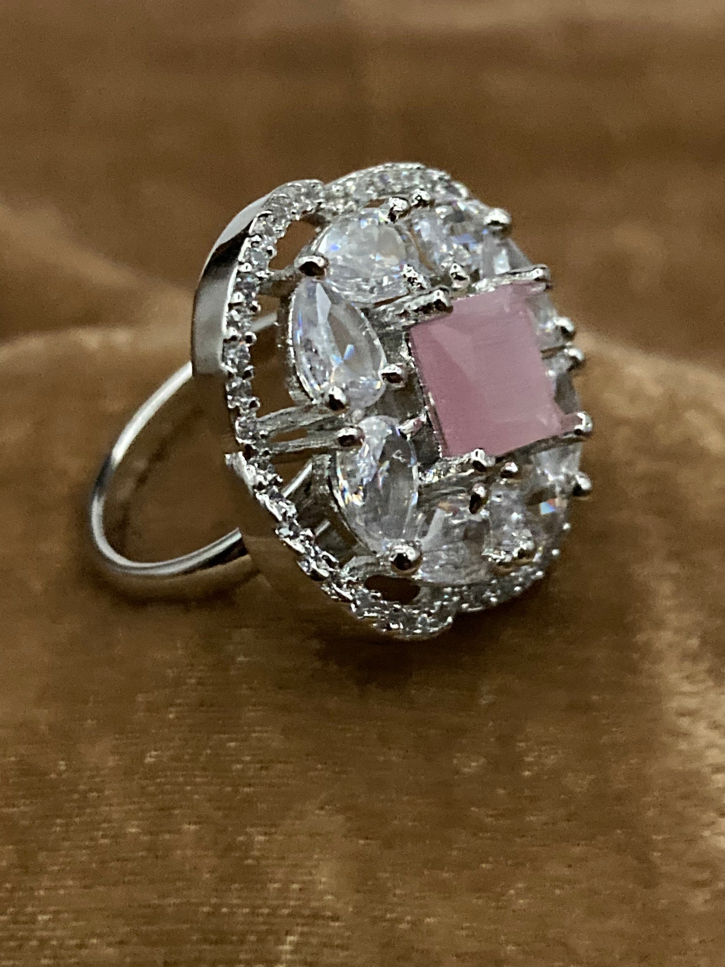 Premium Quality Deep Rhodium Plated Zircon Studded Ring