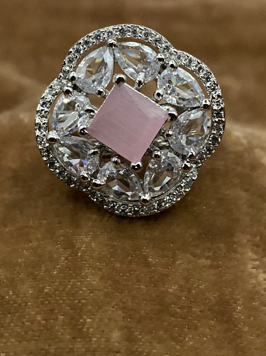 Premium Quality Deep Rhodium Plated Zircon Studded Ring