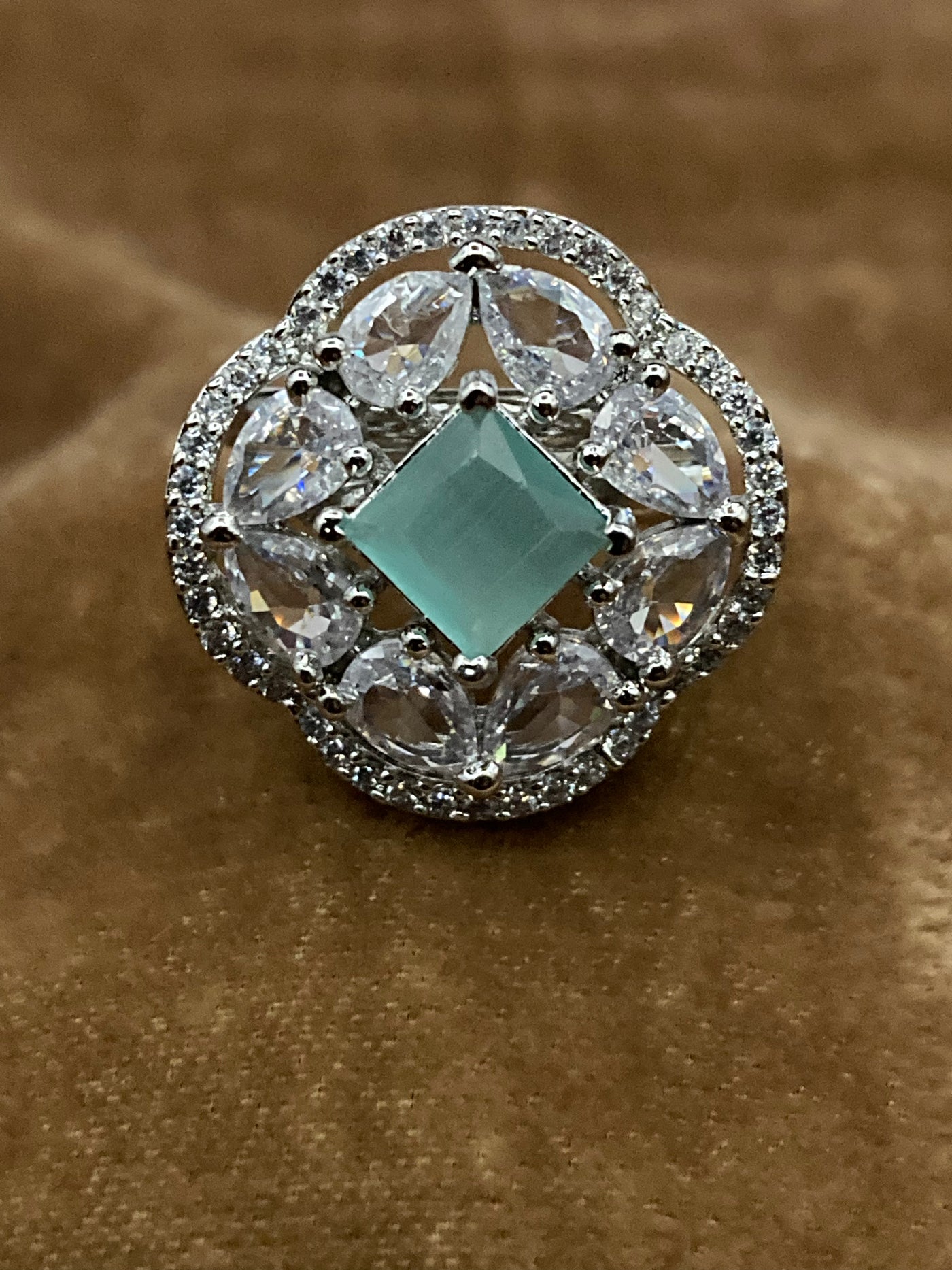 Premium Quality Deep Rhodium Plated Zircon Studded Ring