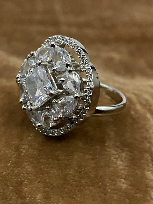 Premium Quality Deep Rhodium Plated Zircon Studded Ring