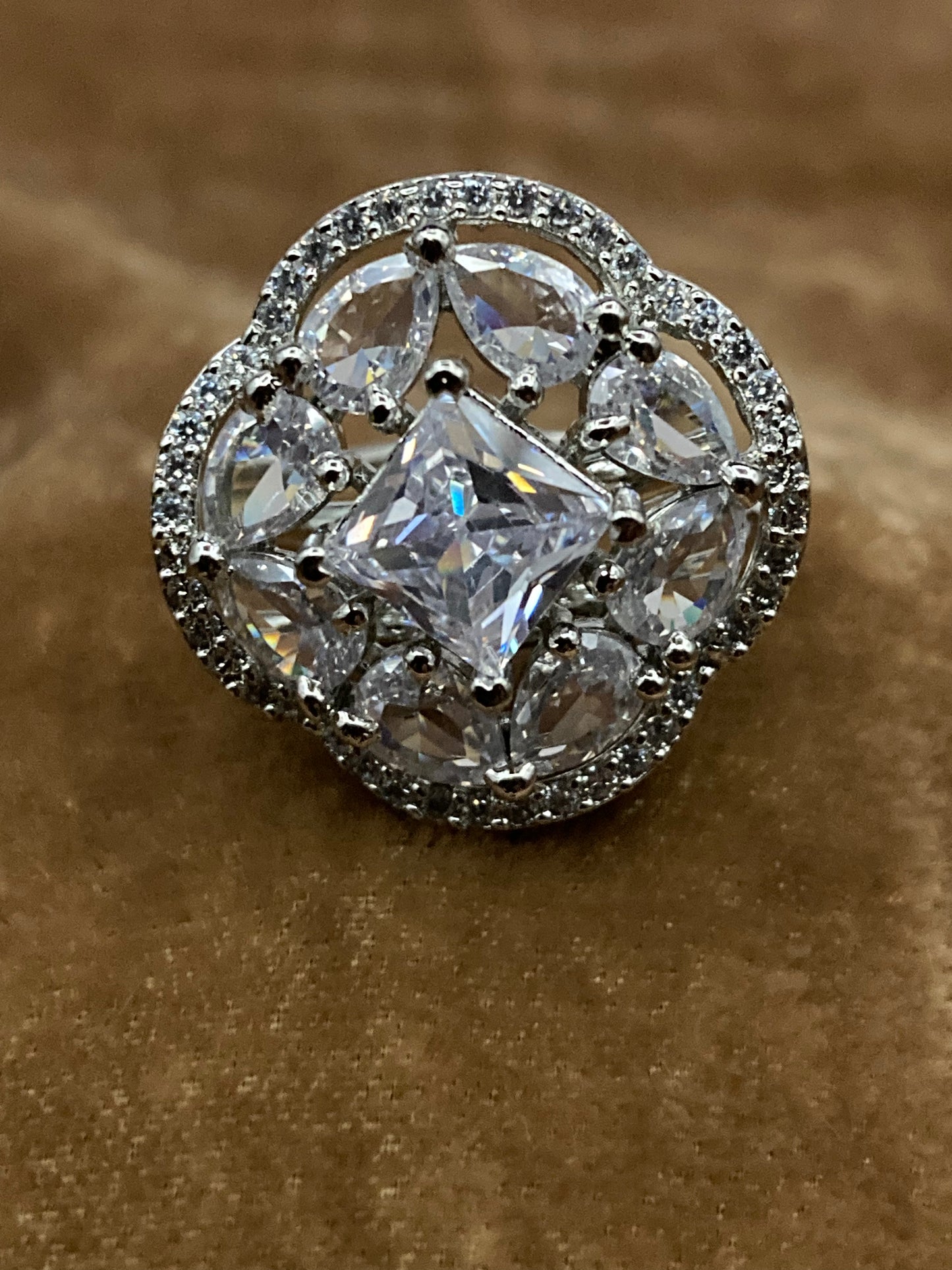 Premium Quality Deep Rhodium Plated Zircon Studded Ring