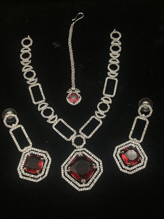 Rhodium Plated Zircon Necklace Set