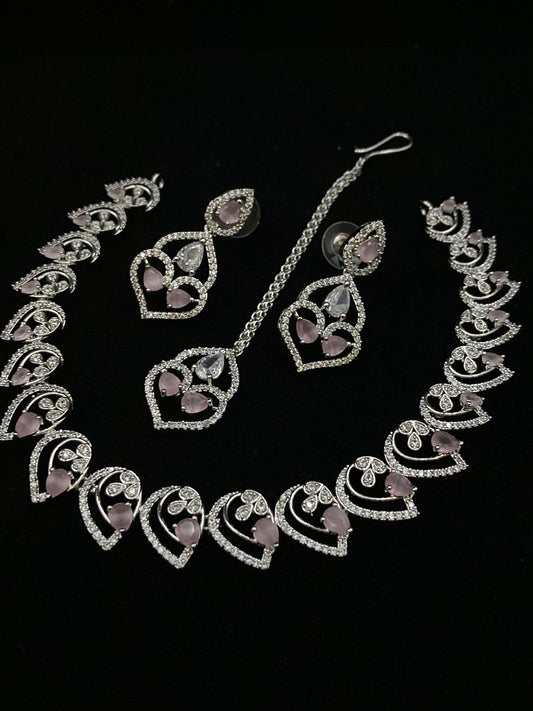 Rhodium Plated Zircon Necklace Set