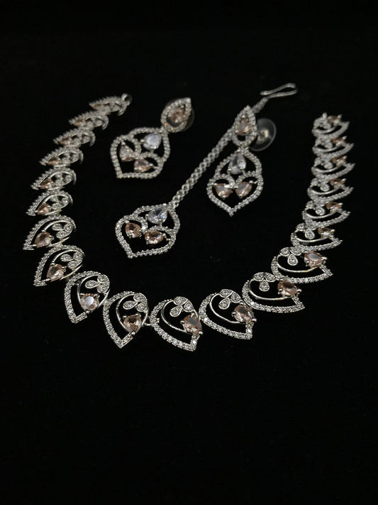 Rhodium Plated Zircon Necklace Set