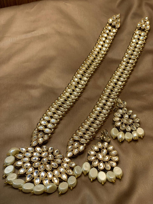 Premium Quality Golden Based Kundan Studded Mala Set With Customised Colour Bearings