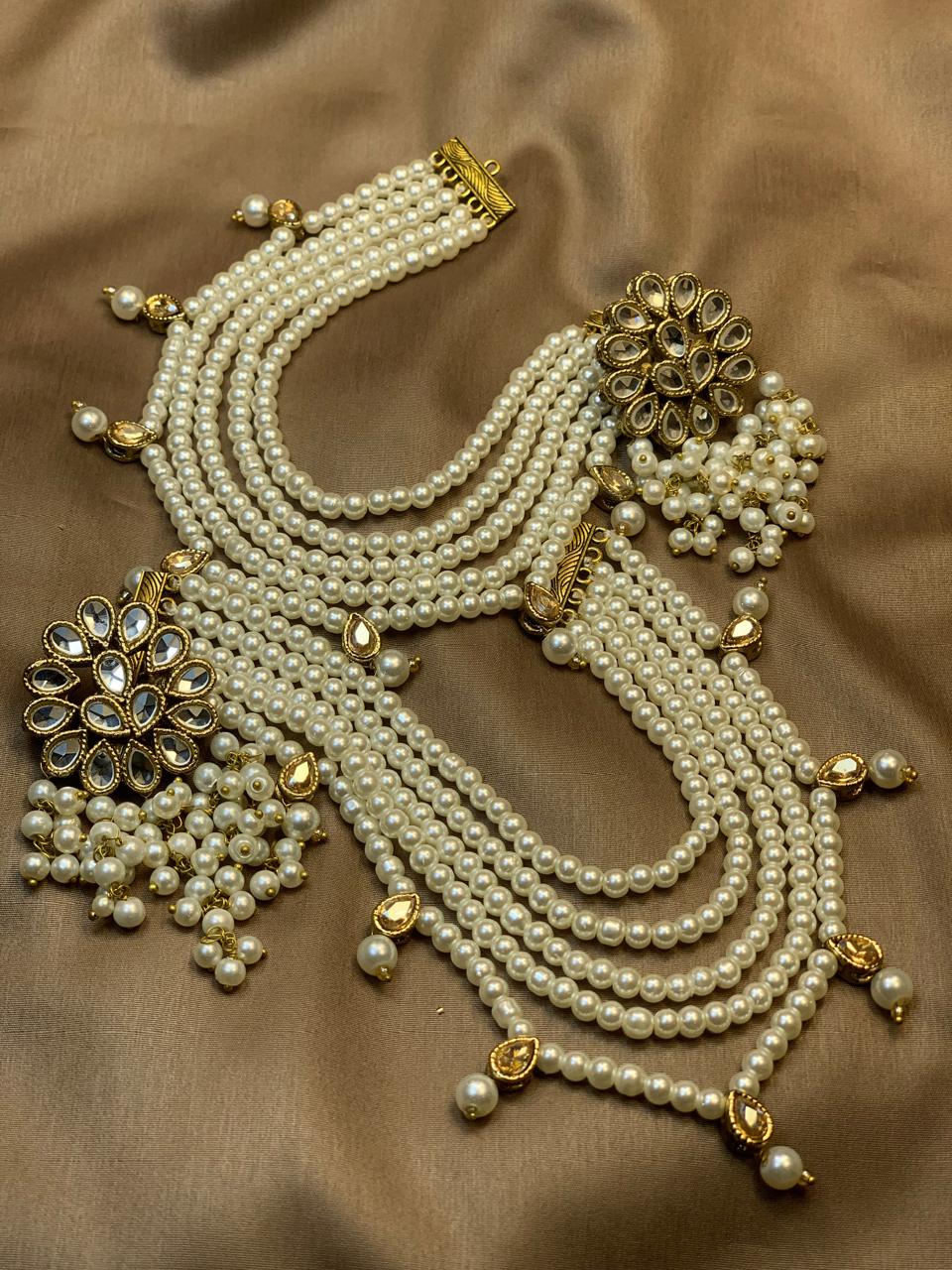 Premium Quality Golden Based Kundan Studded Tops With 5 Layers Sahara