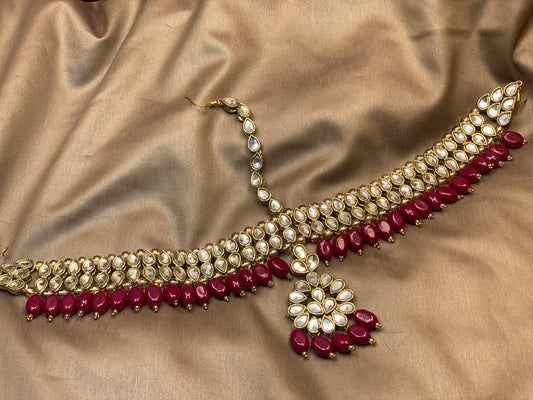 Premium Quality Golden Based Kundan Studded Customized Colour Beading Head Piece ( Matha Patti)