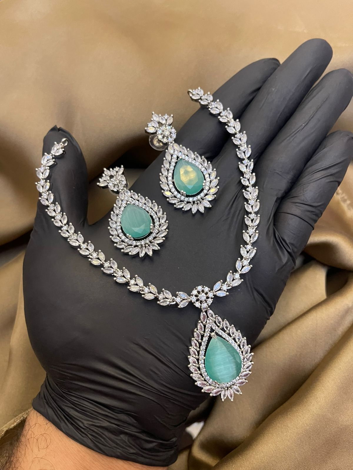 Premium Quality Deep Rhodium Plated Zircon Studdded Necklace Set