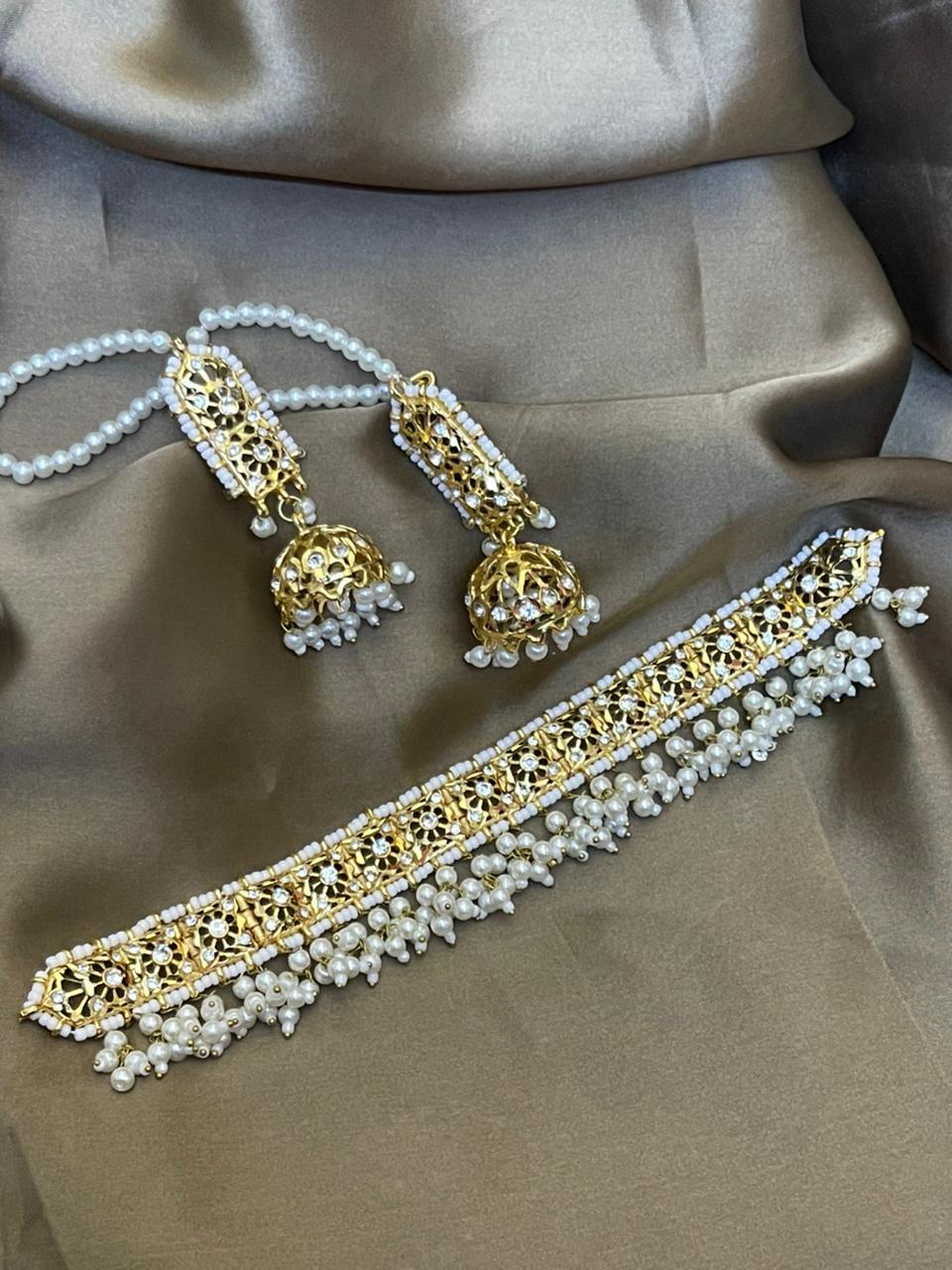 Premium Quality Golden Based Stone Studded Choker Set