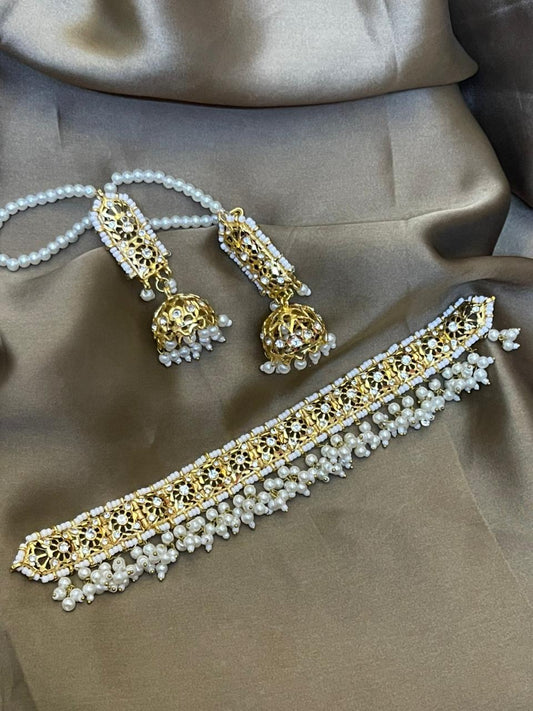 Premium Quality Golden Based Stone Studded Choker Set