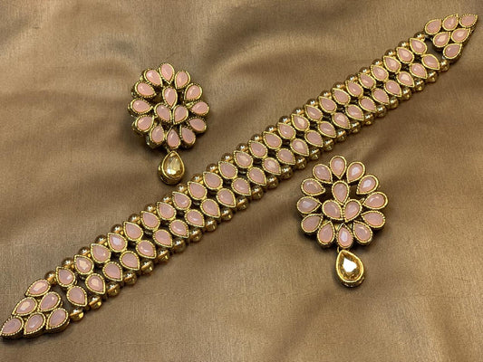 Premium Quality Golden Based Kundan And Colour Stone Studded Choker Set