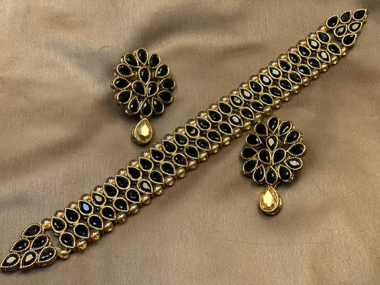 Premium Quality Golden Based Kundan And Colour Stone Studded Choker Set