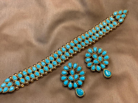 Premium Quality Golden Based Kundan And Colour Stone Studded Choker Set