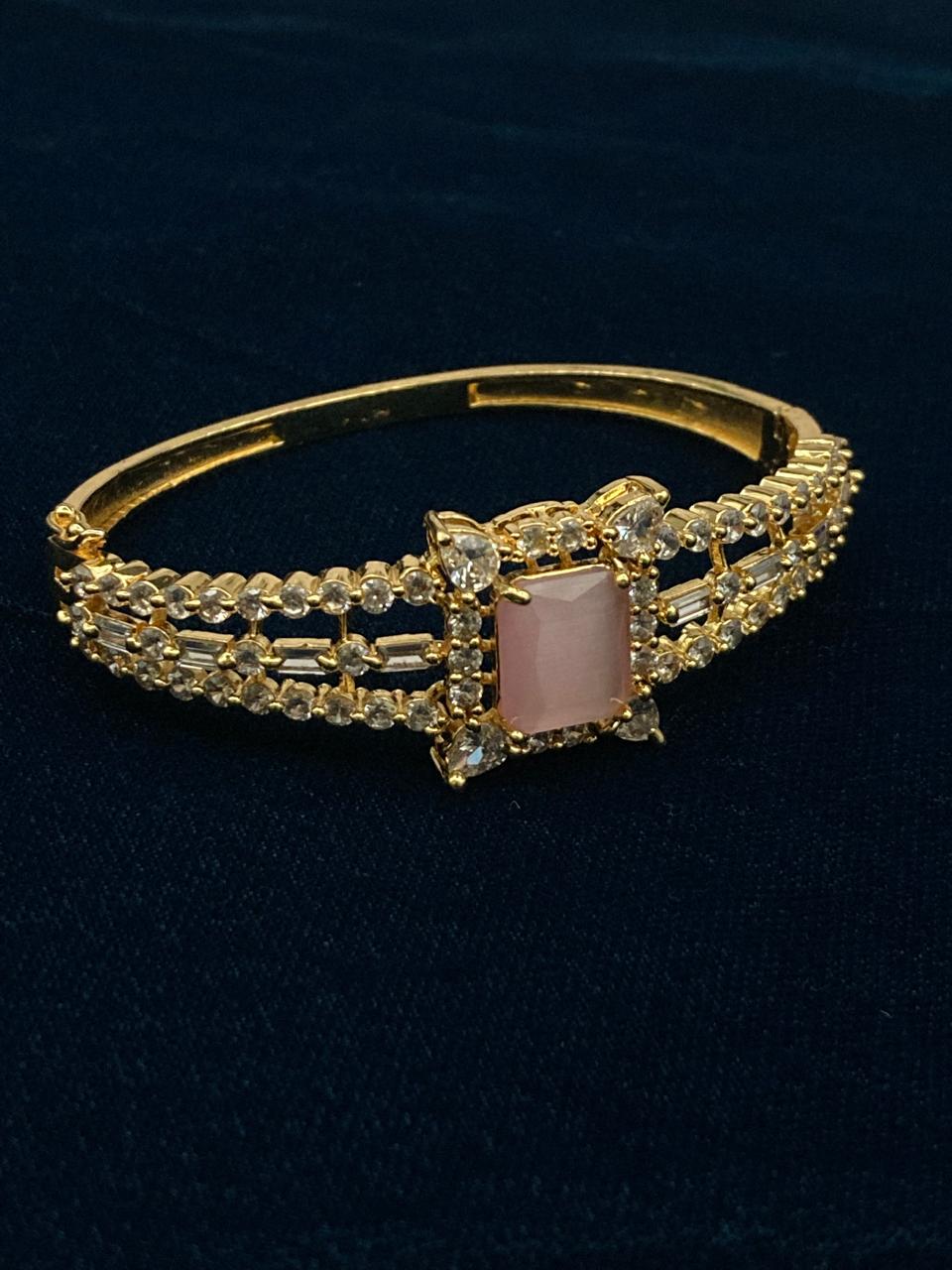 Premium Quality Gold Plated Zircons Studded Cuff Bracelet