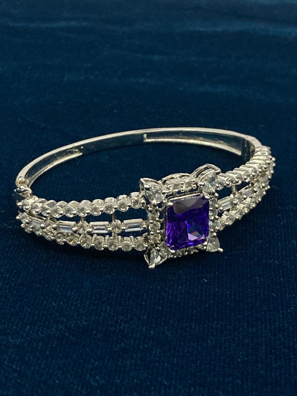 Premium Quality Rhodium Plated Zircon Studded Cuff Bracelet