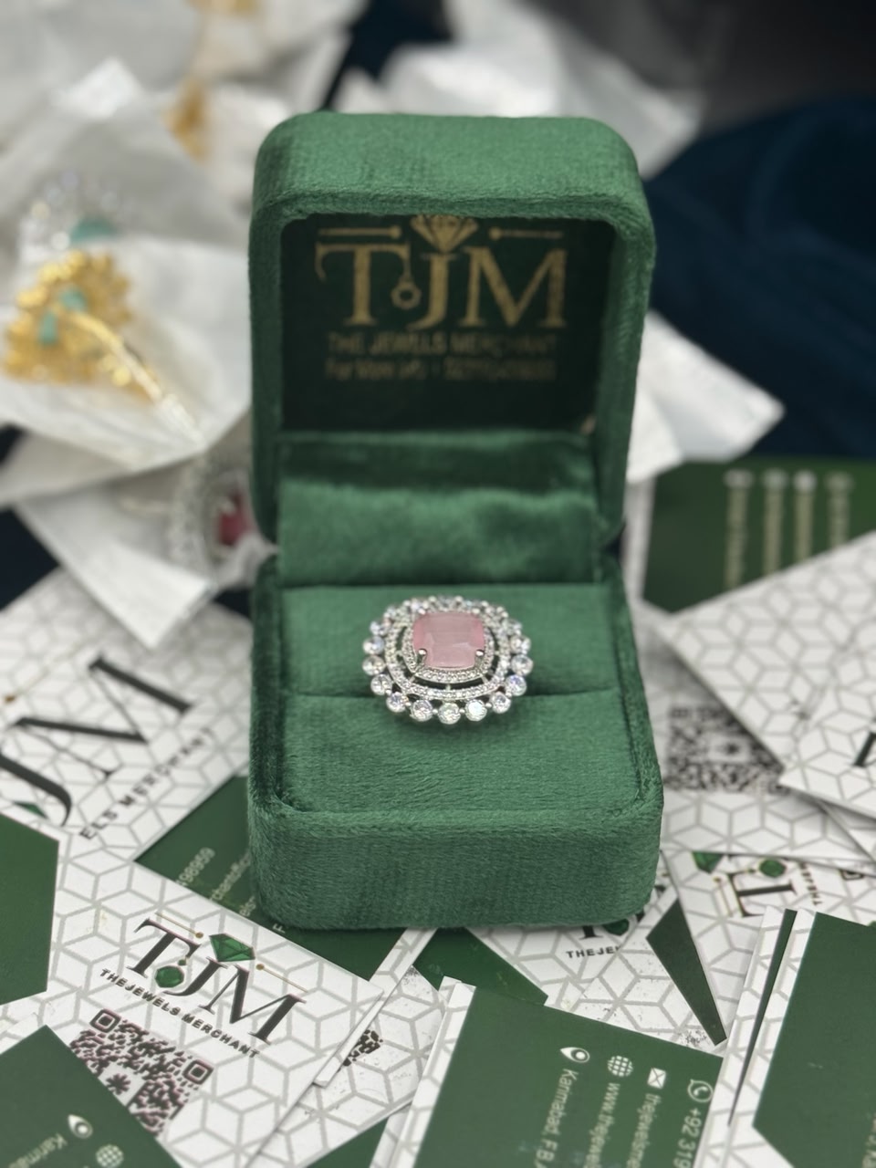 Deep Rhodium Plated Zircons Studded Ring