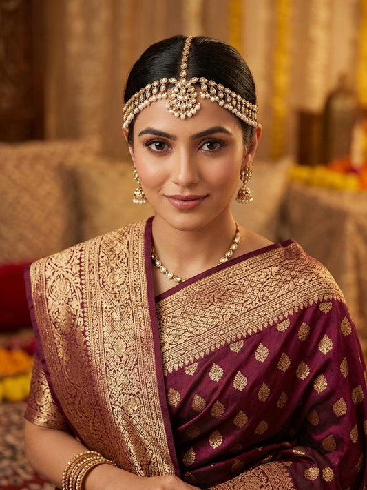 Kundan Style Matha Patti With Earrings