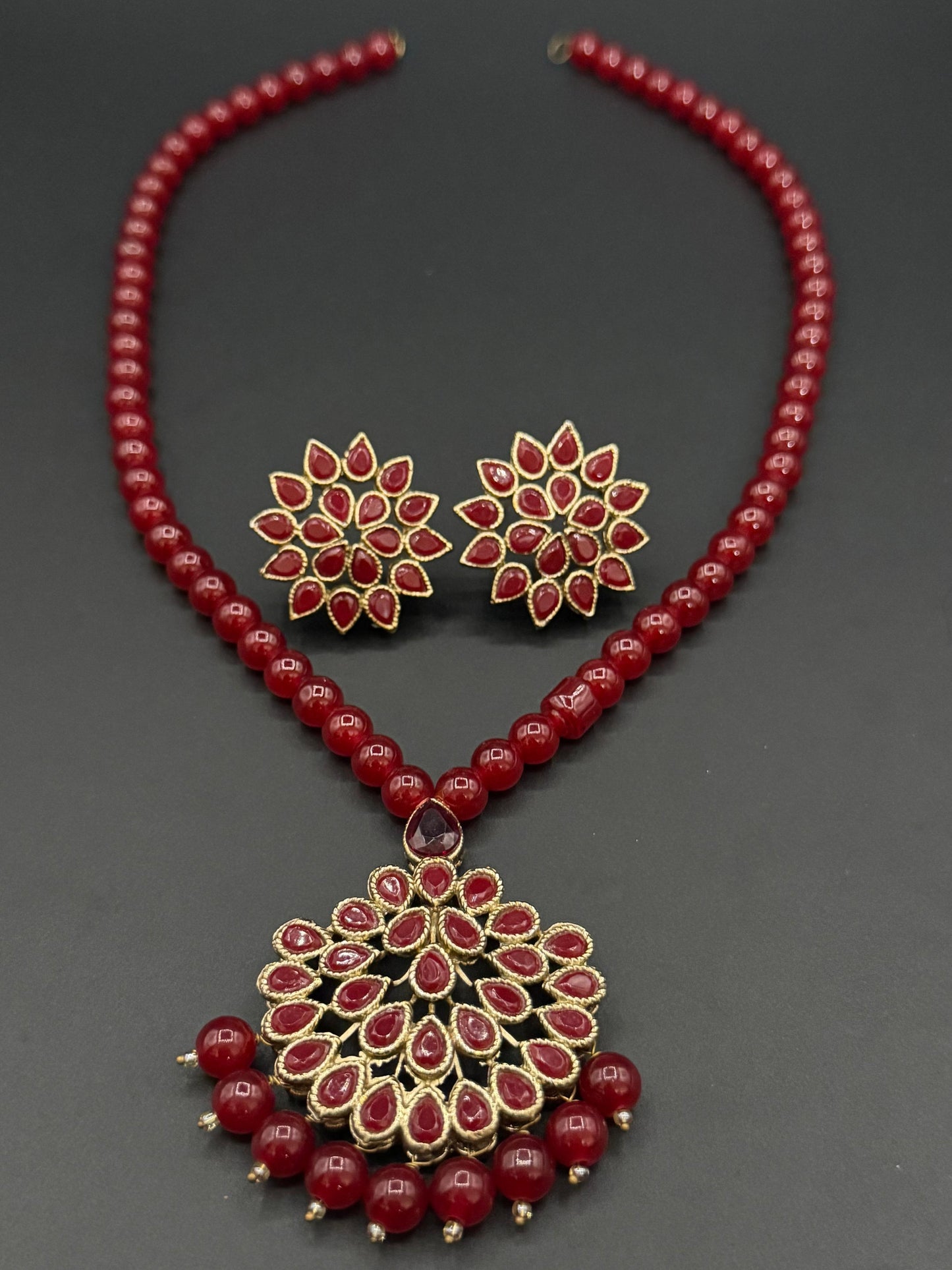 Premium Semi Precious Stone Studded Pearl Mala Set with Elegant Pearls for Weddings & Festive Wear