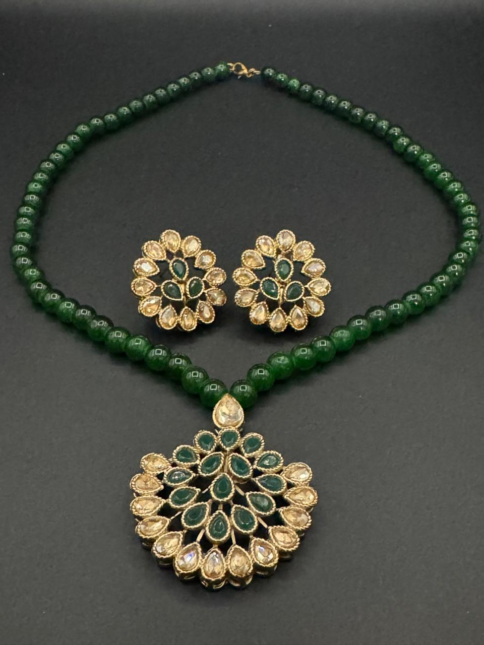 Premium Semi Precious Stone Studded Pearl Mala Set with Elegant Pearls for Weddings & Festive Wear
