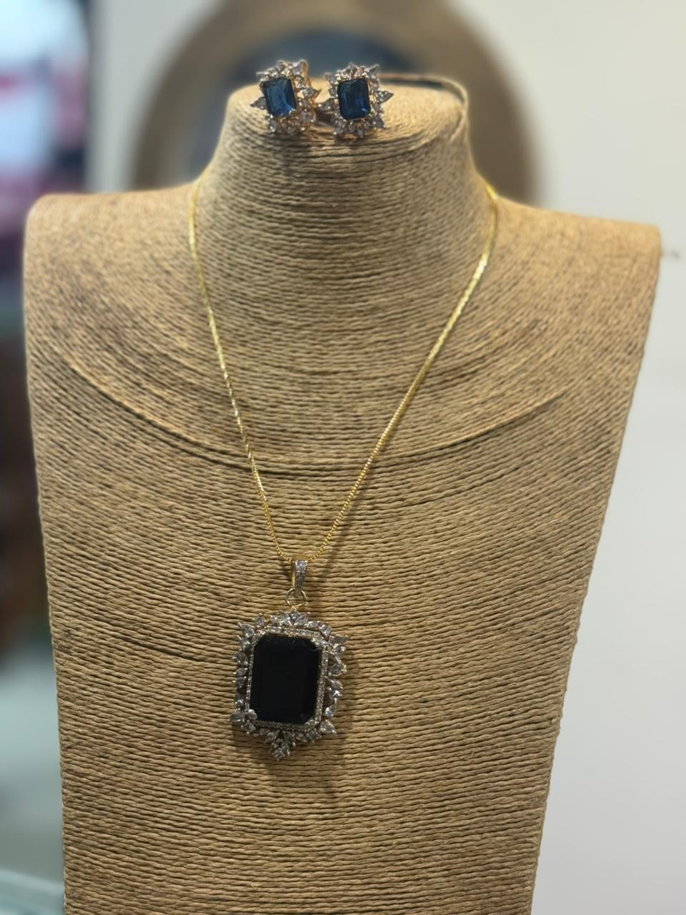 Pure Gold Plated AD Pendant Set | The Jewels Merchant