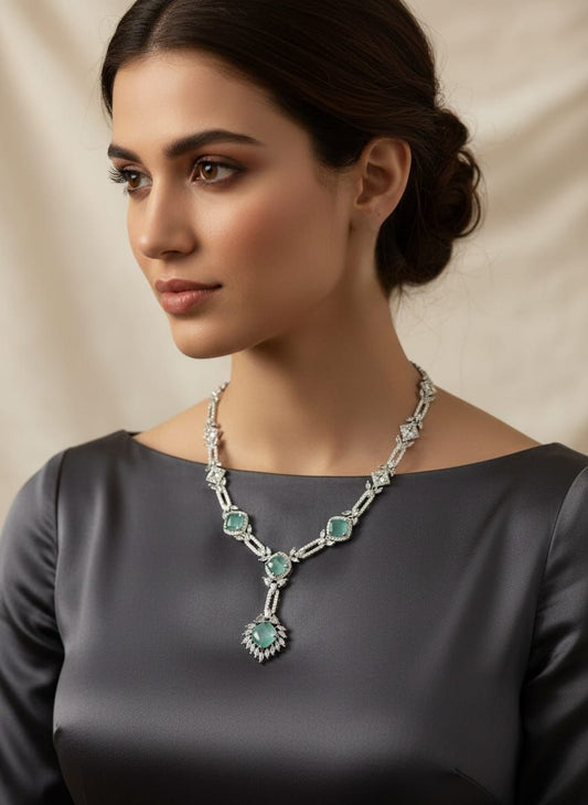 Rhodium Plated Zircon Necklace Set