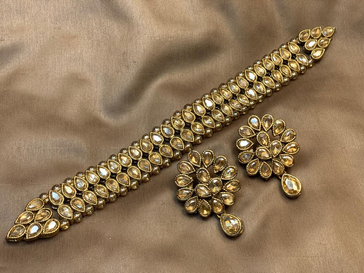 Premium Quality Golden Based Kundan And Colour Stone Studded Choker Set